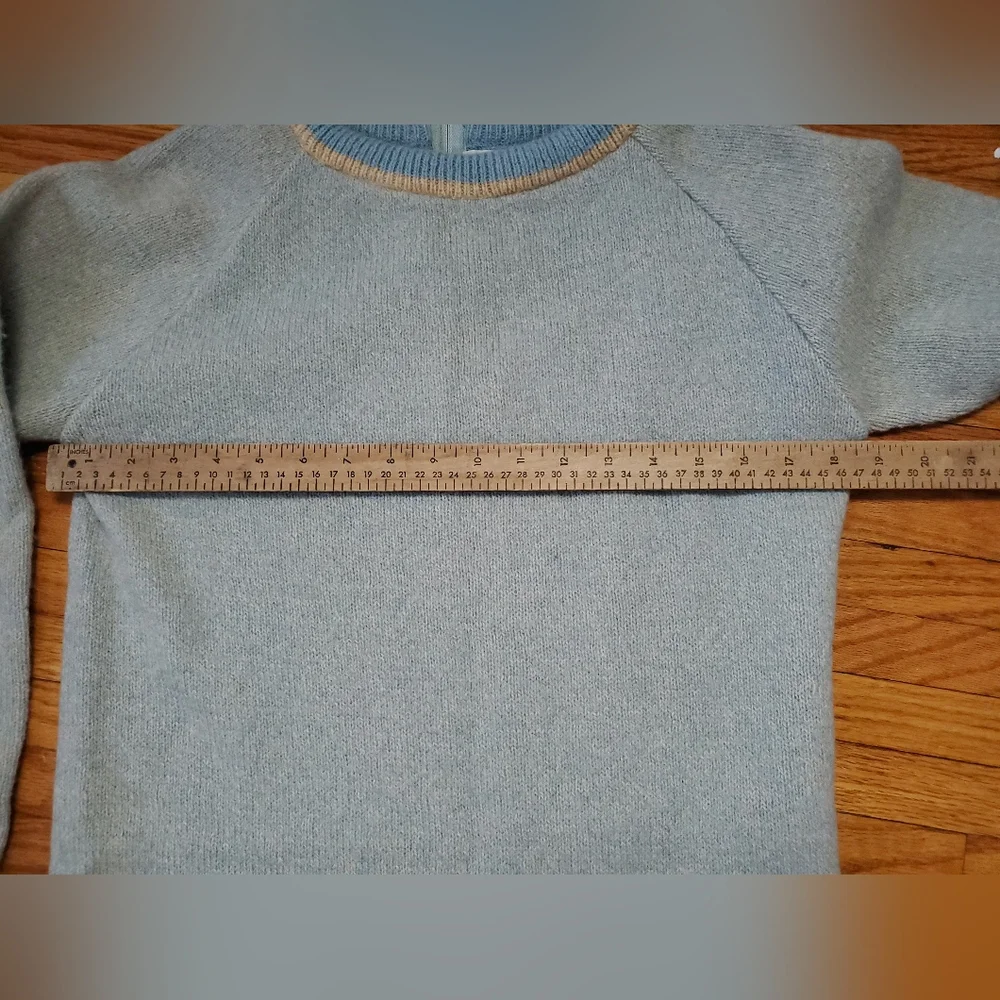 Vintage 70s Sears Shetland Wool Blue Ivory Sweater Dress Knit S / M - Picture 12 of 16